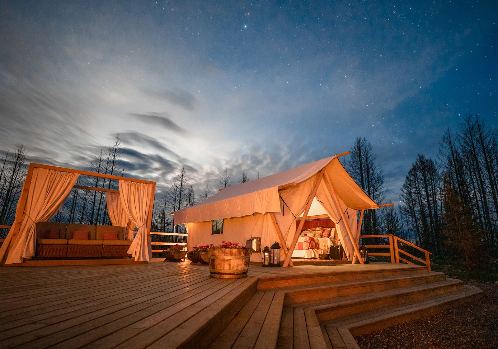 Luxury tent accommodations in the wilderness at Siwash Lake Star Camp