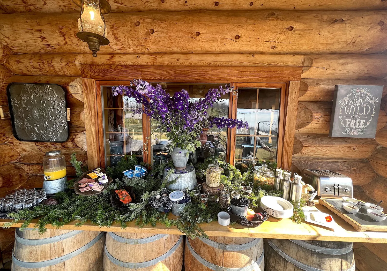 Siwash Lake barrel bar for those wanting a lighter continental breakfast