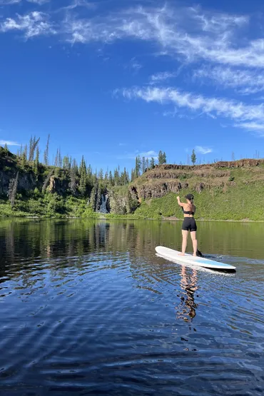 Paddleboarder headed to waterfalls